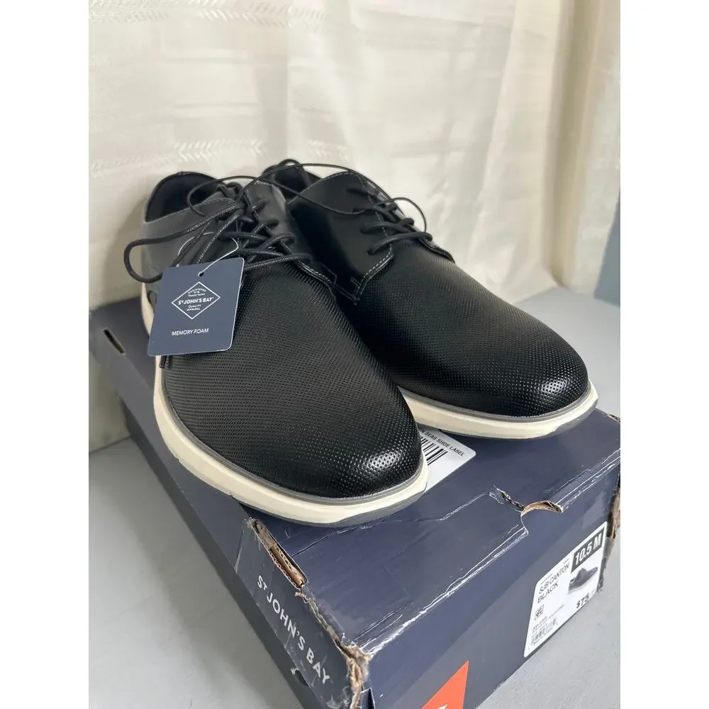 St. John's Bay Canton Mens Oxford Dress Shoes Black Size 10.5M Lace-Up NEW